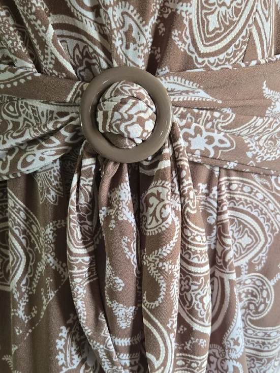 Paisley Tie-Waist Maxi Dress in Taupe and White - Picture 2 of 2